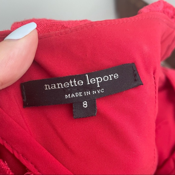 NANETTE LEPORE Red Lace Appliqué A-Line Fit & Flare V-Neck Dress - Picture 7 of 11